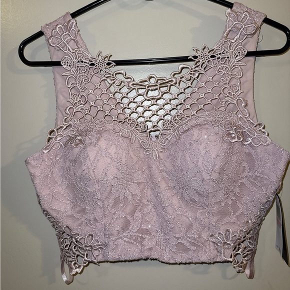 2/$35 NWT Pink Shimmer Lace Bralet Crop Top Padded Size 13 Romantic Fairycore - Picture 1 of 9